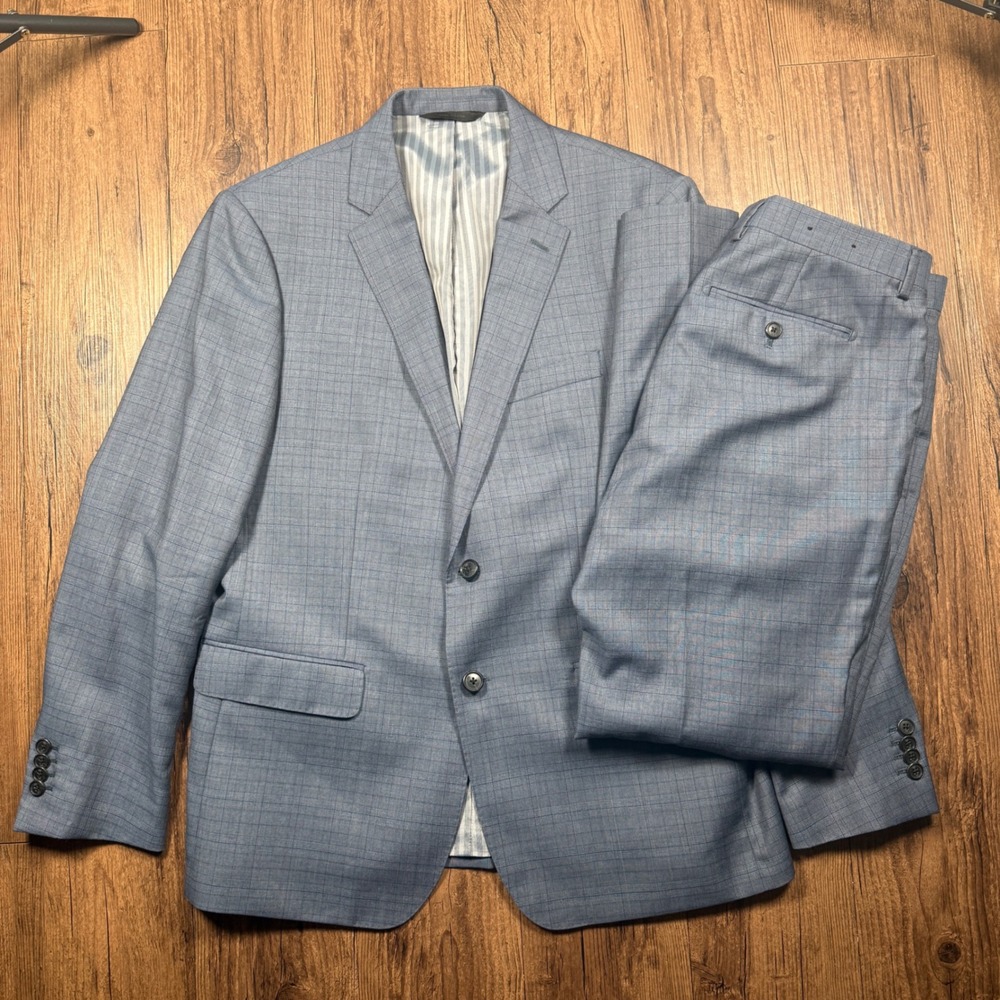 Banana Republic Guabello Wool 2pc Suit 42S 32x30 Blue Glen Plaid Italian Fabric
